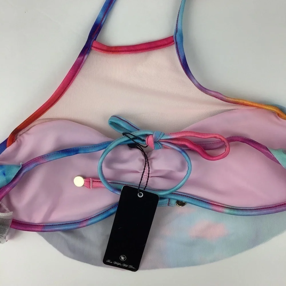 Wildfox Hologram Pink Mesh Halter Bikini Top | S
